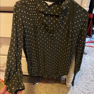 Olive colored, polka dot, Lucky Brand blouse